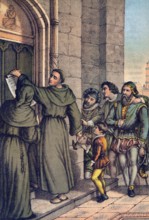 Martin Luther nailing his 95 theses on the door of the castle church of Wittenberg