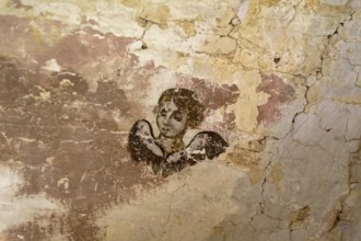Ancient wall painting in the church of Andrei Stratelates in the Novgorod Kremlin, the head of an