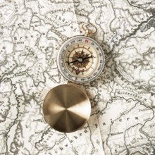 Top view compass top world map