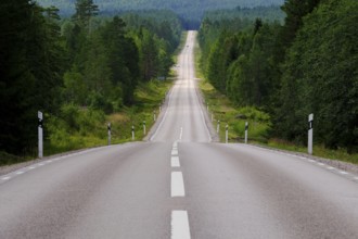 Lonely country road through forest, Värmland, Sweden, Europe
