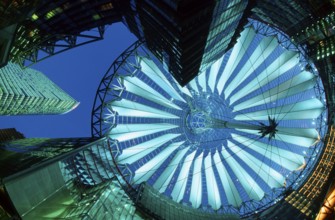 Roof of Sony Center by Helmut Jahn at night, Potsdamer Platz, Berlin-Tiergarten, Germany, Europe