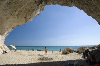 Cave on the beach, Cala di Luna, near Cala Gonone, Gulf of Orosei, Sardinia, Italy, Europe