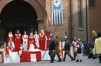 People in costumes, Palio parade, Alba, Piedmont, Italy, People in costumes, Palio parade, Alba,