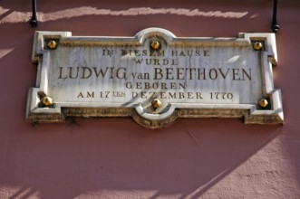 Sign at the Beethoven House, birthplace of Ludwig van Beethoven, Bonn, North Rhine-Westphalia,