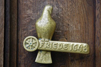 Door handle, Peace of Westphalia 1648, City Hall, Osnabrück, Lower Saxony, Germany, Europe