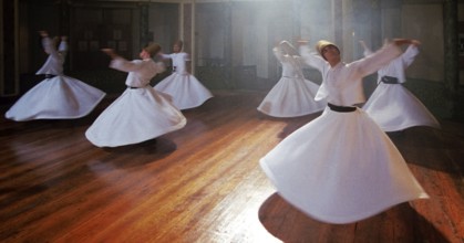 Traditional ceremony of the dervishes, Galata Mevlevihanesi, Istanbul, Turkey, Asia
