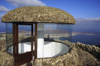 Mirador del Rio, designed by Cesar Manrique, top viewing platform, view over strait El Rio to