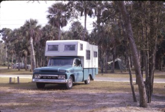 Camper, motor home, GMC, General Motors brand, 1950s, Florida or California, USA, North America