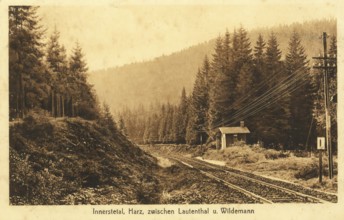 Historical postcard, picture postcard, Innerstetal, Harz, railway line between Lautenthal and