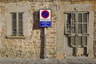 Traffic sign in the old town of Santanyi, Majorca, Balearic Islands, Spain, Europe