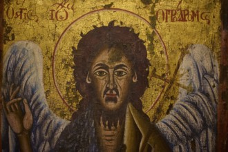 Detailed icon of a saint with golden elements and expressive painting, Museum of Icon Painting,