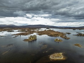 Rannoch Moor from a drone over Loch Ba and Loch of the Armpit, A82 Highland Way, Argyll and Bute,
