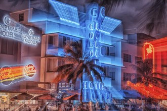Ocean drive by night, South Beach, Miami, Florida, USA, North America