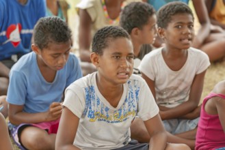 Kids in an outdoor school, Yasawa islands, Fiji, Oceania