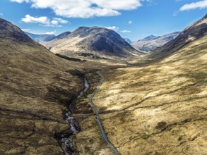 Mountains and Moors over Glen Etive Valley from a drone, Buachaille Etive Mòr, The Buachaille,