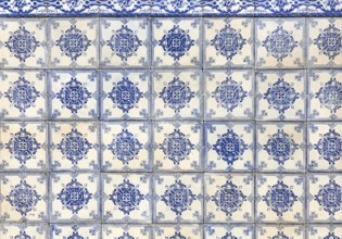 Details blue and white azulejos tiles, railway train station Ermida, River Douro valley, Resende,