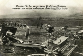 Howitzer battery buried by the Serbs which was dug up again by the Austrians near Ipek, 1914 -