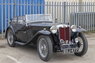 Vintage car in the car park, railway station, Winchcombe, The Cotswolds, England, Great Britain