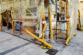 Scaffolding in the old town of Santanyi, Majorca, Balearic Islands, Spain, Europe