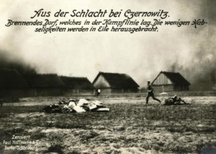 From the Battle of Czernowitz. Burning village, which lay in the battle line. The few belongings