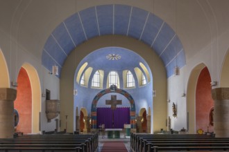 Interior with Lenten cloth in front of the altar in the church of St Stephanus, Art Nouveau
