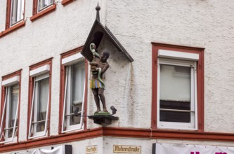 Moor in the Mohrenstraße. Figure on a building façade in Schwäbisch Hall. The term Mohr for a