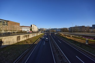 General architecture, blue sky, cloudless, motorway A620, Saarbrücken, state capital, regional