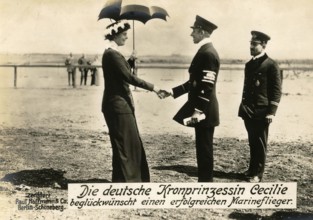 The German Crown Princess Cecilie congratulates a successful naval aviator, 1914 - 1918, World War