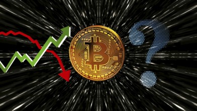 Symbolic image, price development, Bitcoin questionable due to extreme energy demand, stock market