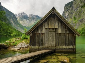 Boathouse at the Obersee near Königssee in the Berchtesgaden National Park, Schönau am Königssee,