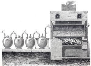 Furnace for the production of hydrochloric acid as a by-product of soda production, around 1850,