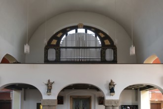 Organ loft of St Stephen's Church, Art Nouveau building designed with neo-Romanesque components,