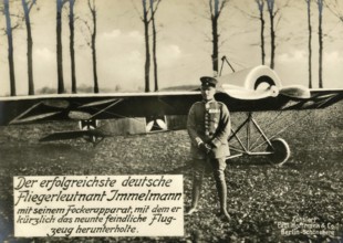 The most successful German lieutenant pilot Immelmann with his Focker apparatus, with which he