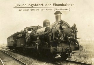 Railwaymen's reconnaissance trip on a line outside Arras, northern France, 1914 - 1918, World War