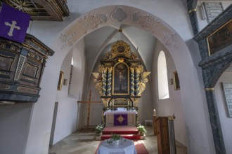 Chancel in the Evangelical Lutheran fortified church of St Nicholas, Offenhausen, Middle Franconia,