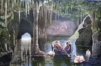 The blue grotto in Linderhof Castle, Bavaria, Germany, coloured wood engraving, reproduction from