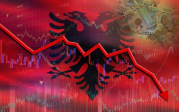 Albania financial fall on economy market. Albania financial crisis on economic graph