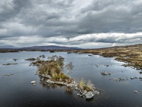 Rannoch Moor from a drone over Loch Ba and Loch of the Armpit, A82 Highland Way, Argyll and Bute,