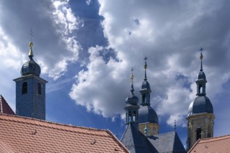 Bell towers of the parish and pilgrimage church of the Holy Trinity, basilica in Gößweinstein,