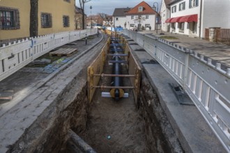 Road construction work on the power supply, Adelsdorf, Upper Franconia, Bavaria, Germany, Europe