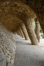 Colonnaded footpath, Park Gueell, Antonio Gaudi architect, Unesco World Heritage Site, Gracia