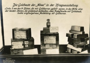The Seagull's gold booty in the war exhibition. On the left 3 of the 14 boxes filled with gold