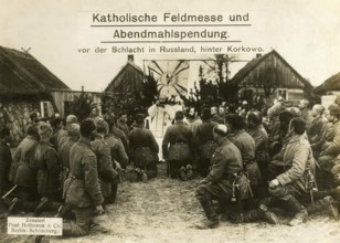 Catholic field mass and communion service, in front of the battle in Russia, behind Korkovo, 1914 -