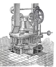 Machine for the production of cement blocks with hydraulic pressure, around 1850, England,