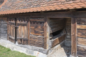 Historic bristle cattle stables from the castle farm, Adelsdorfer Schlosshof, now a foundation,