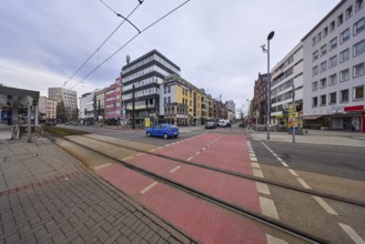 Underground station, general architecture, modern buildings, tram tracks, overhead line, vehicles,