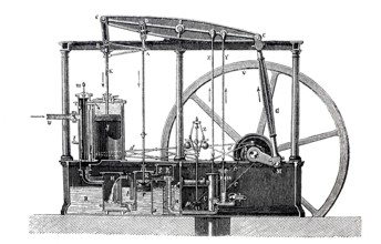 Average by James Watt's steam engine, around 1800, digitally improved reproduction of a 19th