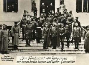 Tsar Ferdinand of Bulgaria with his two sons and his generals, 1914 - 1918, World War I,