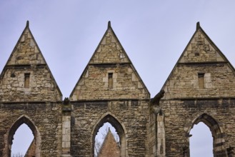 Ruins of the Aegidienkirche, memorial for victims of war and violence, diffuse light, milky blue