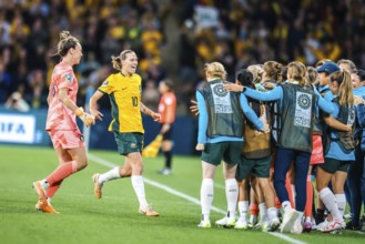 BRISBANE, AUSTRALIA, JULY 27: Emily VAN EGMOND of Australia celebrates scoring as Australia plays
